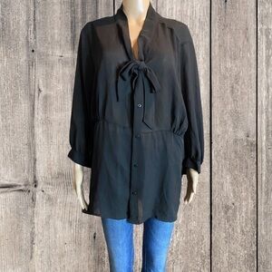 George Button Front Tie Blouse Black